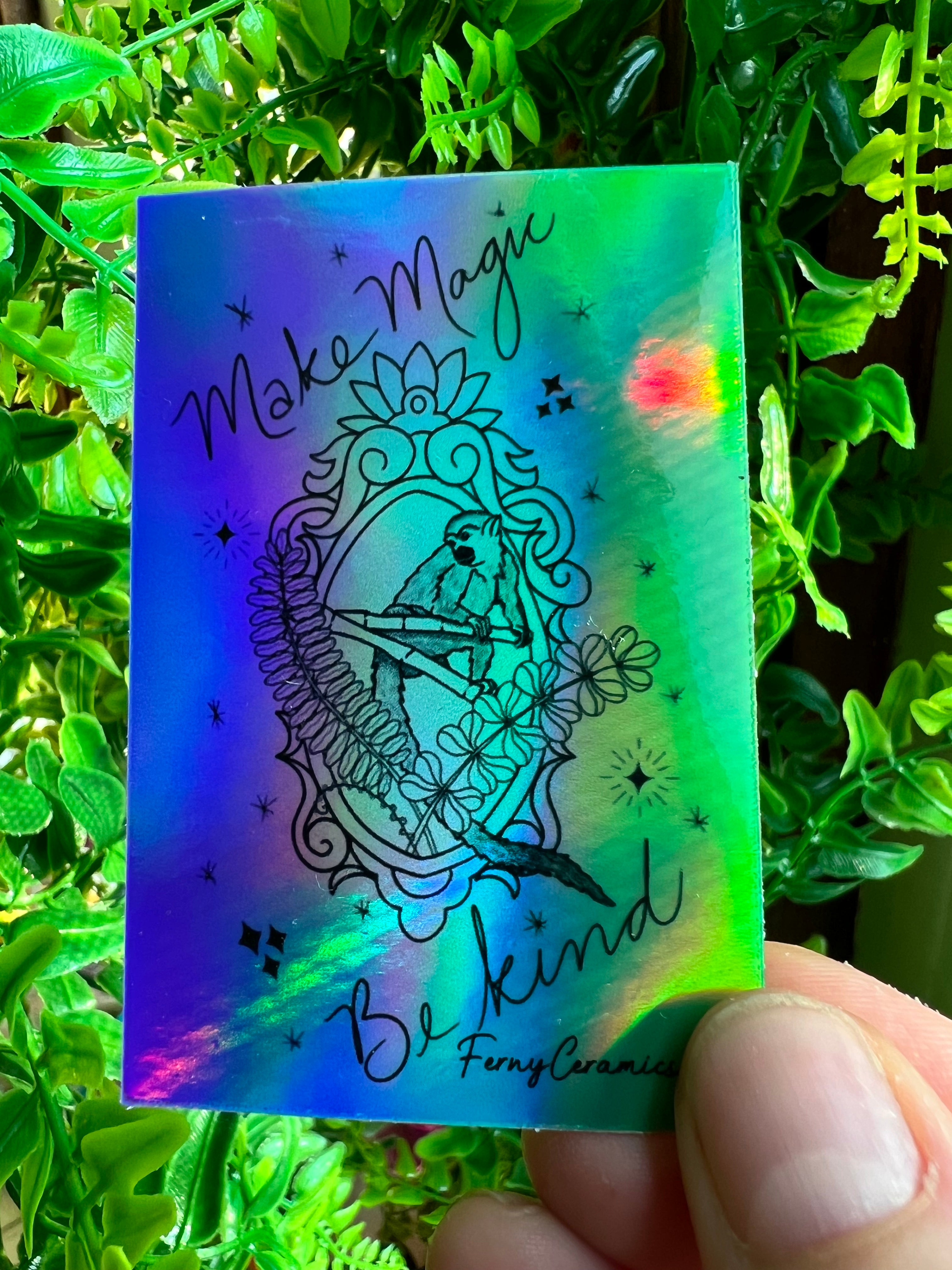 Make a high-quality, long-lasting 2x3 Rectangular Holographic Sticker with a shiny surface finish from Ferny Ceramics.
