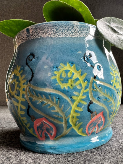 Carved Blue Fairy House Pot