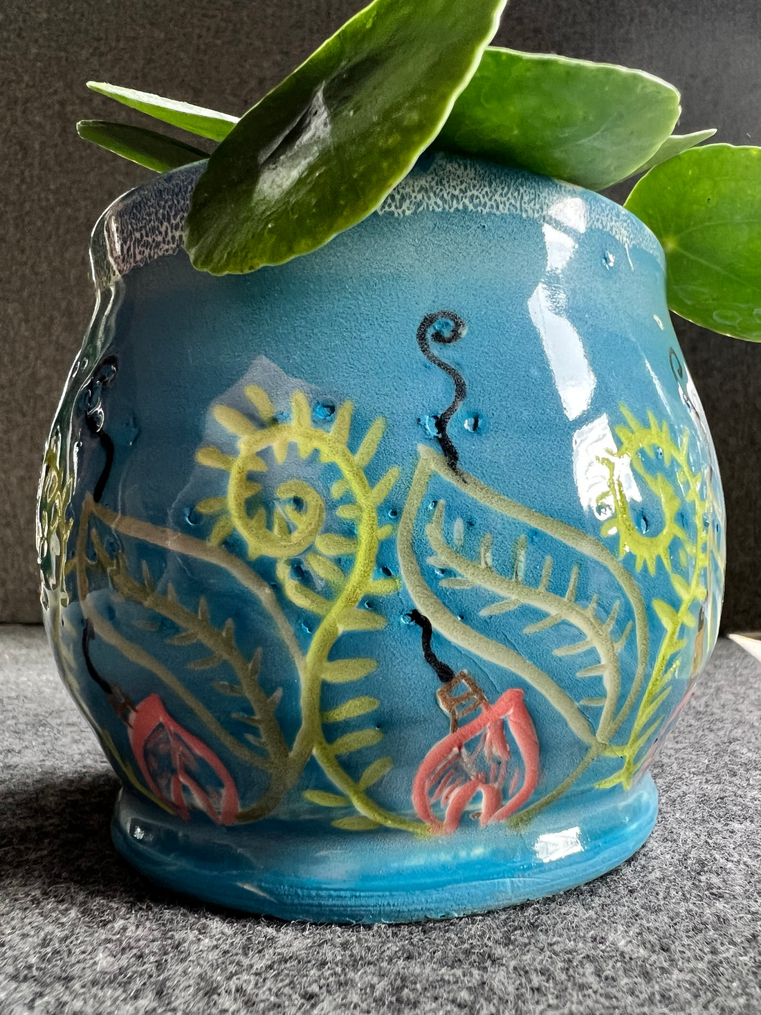 Carved Blue Fairy House Pot